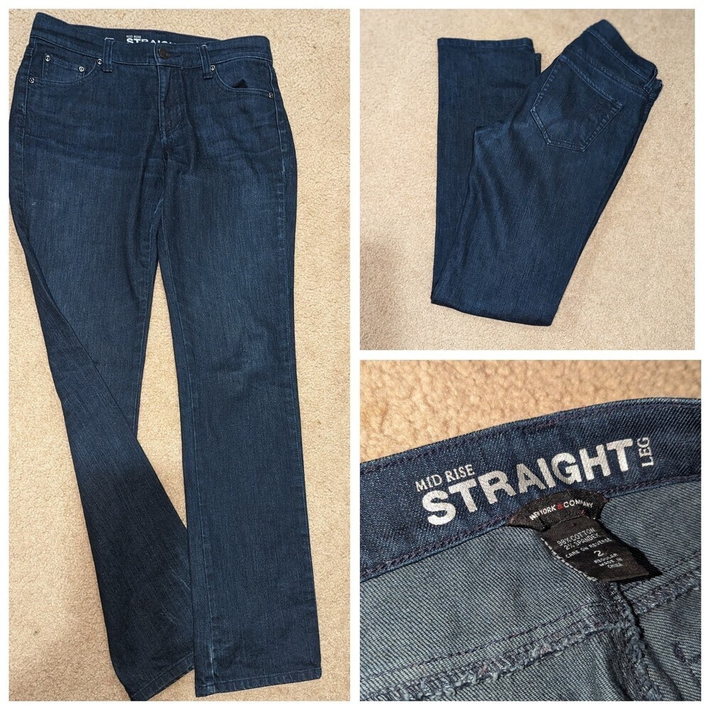 New York & Company Size 2 Mid Rise Straight Leg Blue Denim‎ Jeans